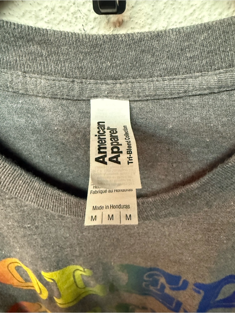 American Apparel Grey Crewneck Tee with Rainbow Print - Picture 3 of 5